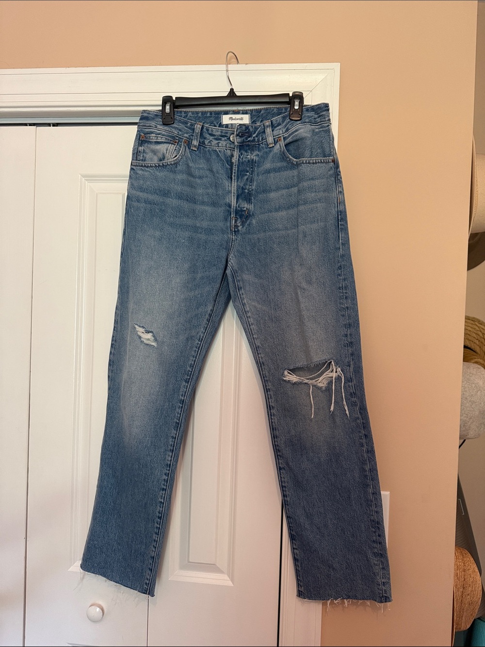 Madewell Light Blue Distressed Straight Leg Jeans